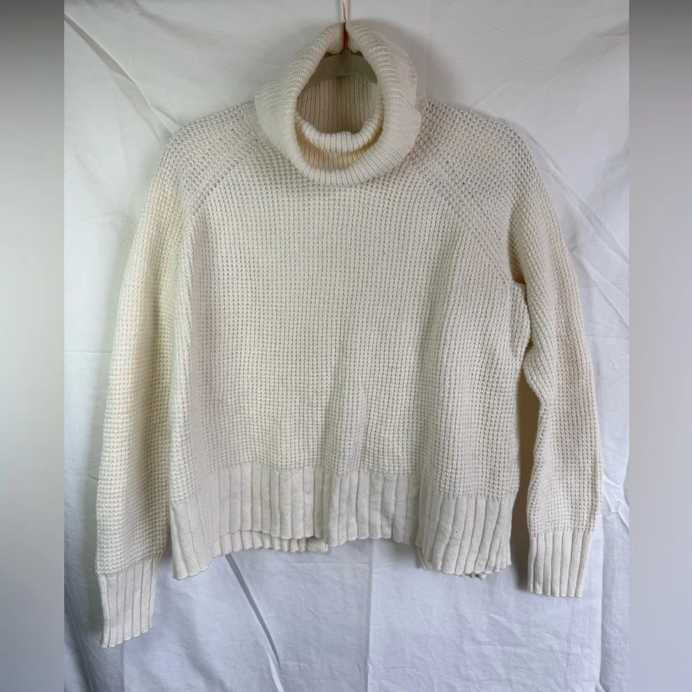 Madewell Cream Turtleneck Waffle Knit Sweater Cotton Merino Wool‎ Size S